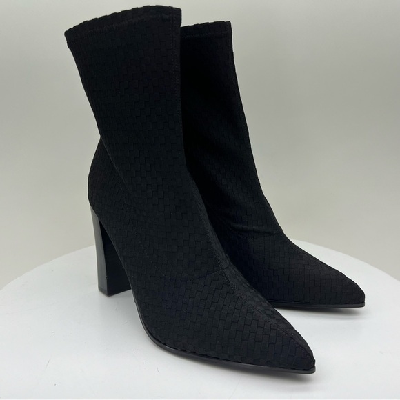Fergie Taryn Ankle Boot Booties Black Basketweave Geometric Dressy Office Career - Picture 8 of 15